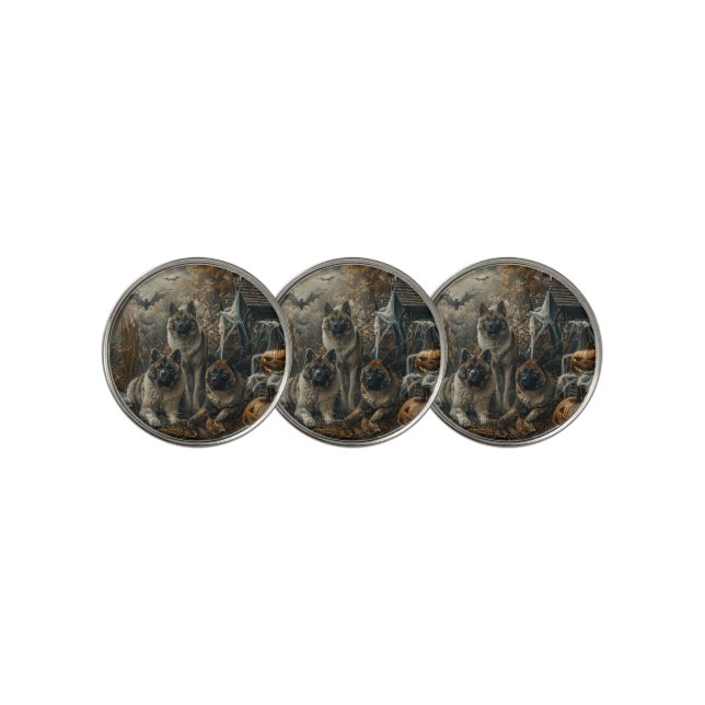 Akita Halloween Night Doggy Delight  Golf Ball Marker (3 Up)