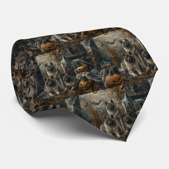 Akita Halloween Night Doggy Delight  Neck Tie (Rolled)