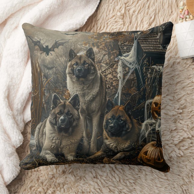 Akita Halloween Night Doggy Delight  Throw Pillow (Blanket)