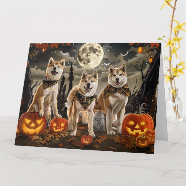 Akita Halloween Spooky Card (Yellow Flower)