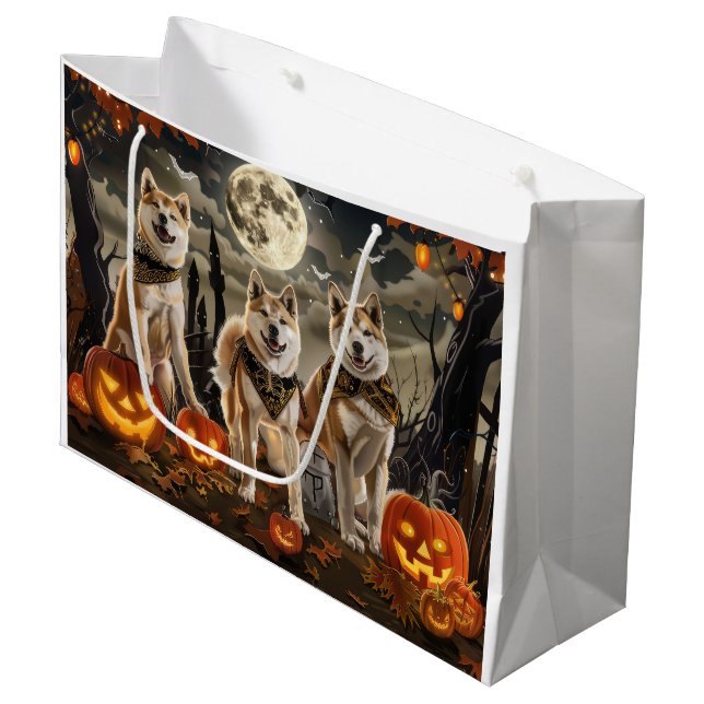 Akita Halloween Spooky Large Gift Bag (Front Angled)