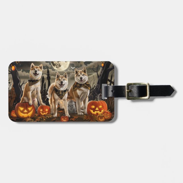 Akita Halloween Spooky Luggage Tag (Front Horizontal)