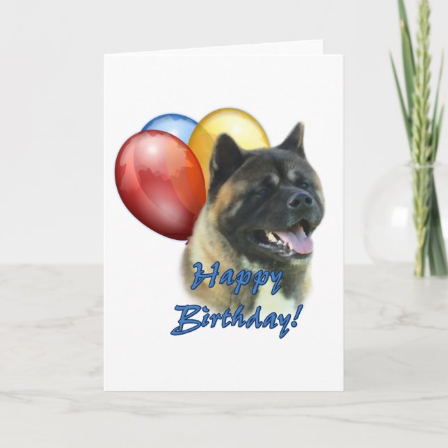 Akita Happy Birthday Balloons Card (Front)