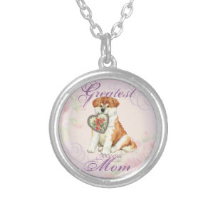 Akita Heart Mom Silver Plated Necklace