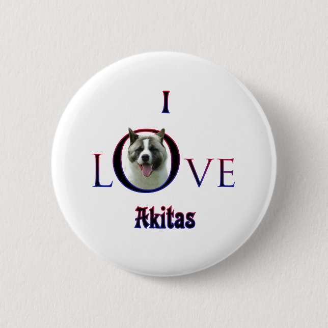 Akita I Love Button (Front)