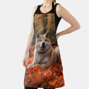 Akita in Autumn Leaves Fall Inspired Apron