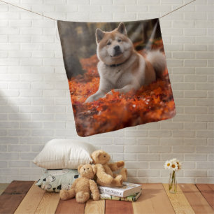 Akita in Autumn Leaves Fall Inspired Baby Blanket