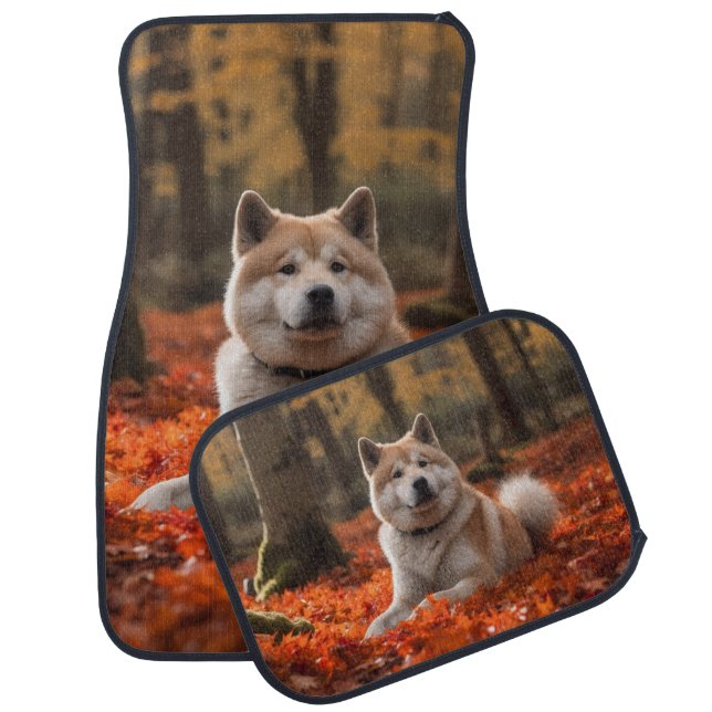 Akita in Autumn Leaves Fall Inspired Car Floor Mat (Set)