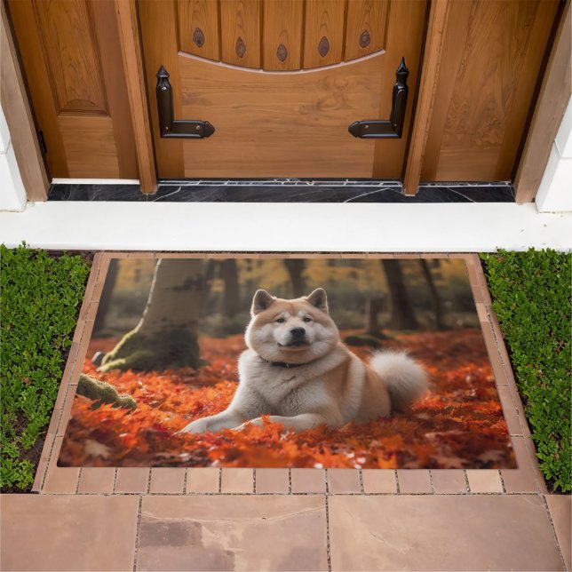 Akita in Autumn Leaves Fall Inspired Doormat (Outdoor)