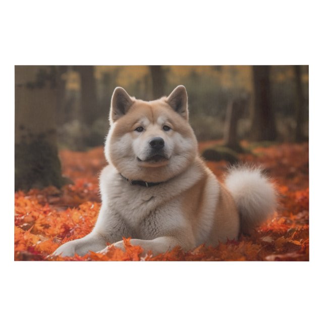 Akita in Autumn Leaves Fall Inspired Faux Canvas Print (Front)