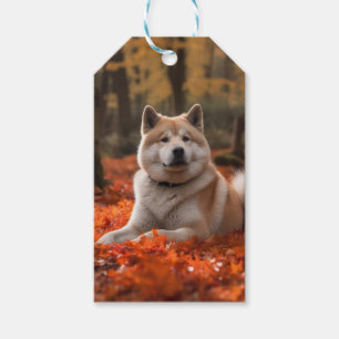 Akita in Autumn Leaves Fall Inspired Gift Tags