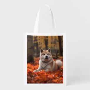 Akita in Autumn Leaves Fall Inspired Grocery Bag