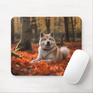Akita in Autumn Leaves Fall Inspired Mouse Pad