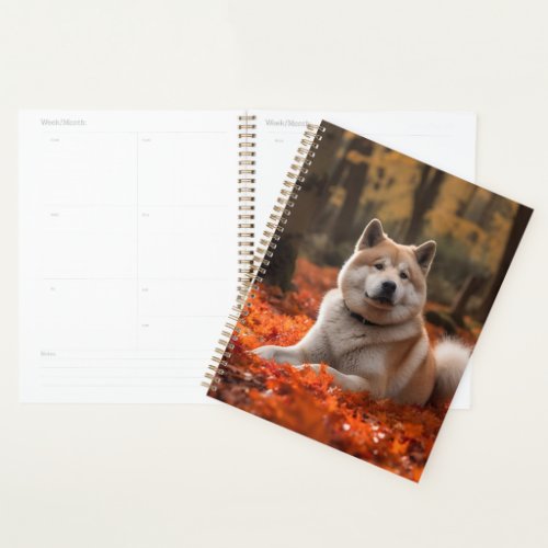 Akita in Autumn Leaves Fall Inspired Planner