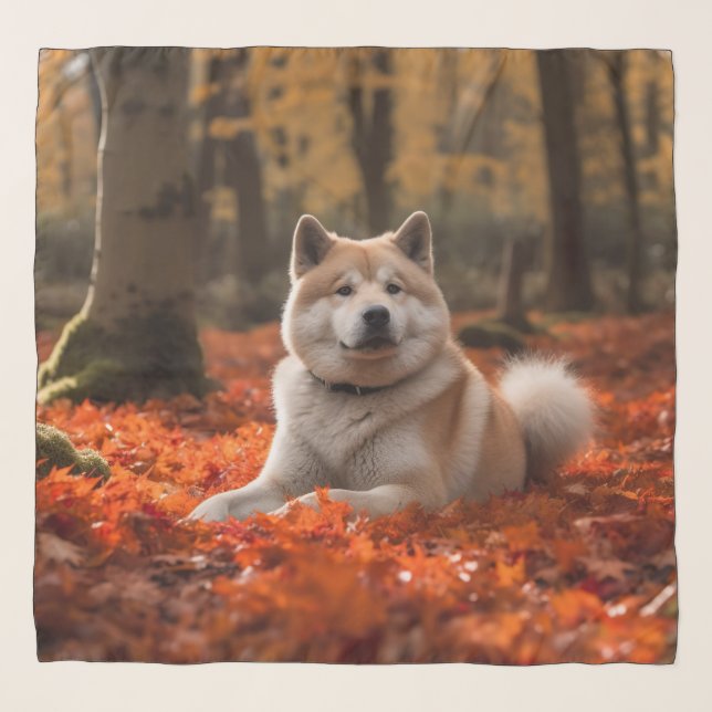 Akita in Autumn Leaves Fall Inspired Scarf (Front)