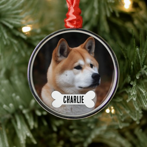 Akita Inu Custom Dog Photo and Name Personalized Metal Ornament