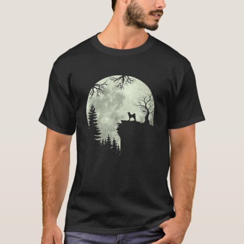 Akita Inu Dog And Moon Howl In Forest Dog Hallowee T_Shirt