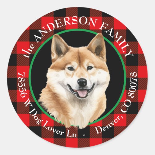 Akita Inu Dog Buffalo Plaid Return Address Classic Round Sticker