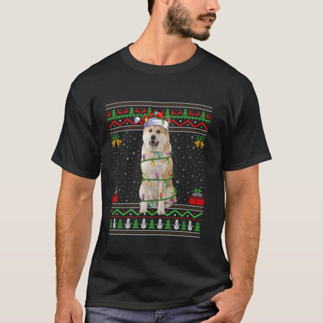 Akita Inu Dog Christmas Lights Santa Ugly Sweater  (Front)