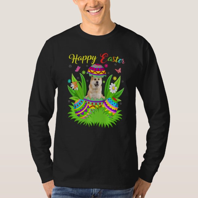 Akita Inu Dog  Floral Easter Egg Funny Akita Inu E T-Shirt (Front)