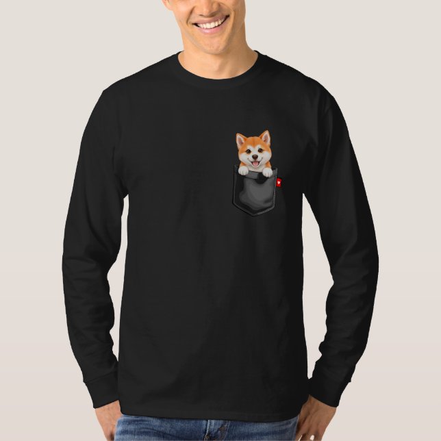 Akita Inu Dog in Pocket Peeking Cute Puppy Dog   2 T-Shirt (Front)