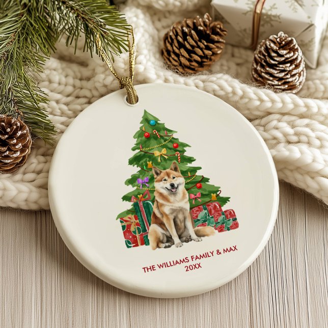 Akita Inu Dog Personalized Christmas Ceramic Ornament (Creator Uploaded)