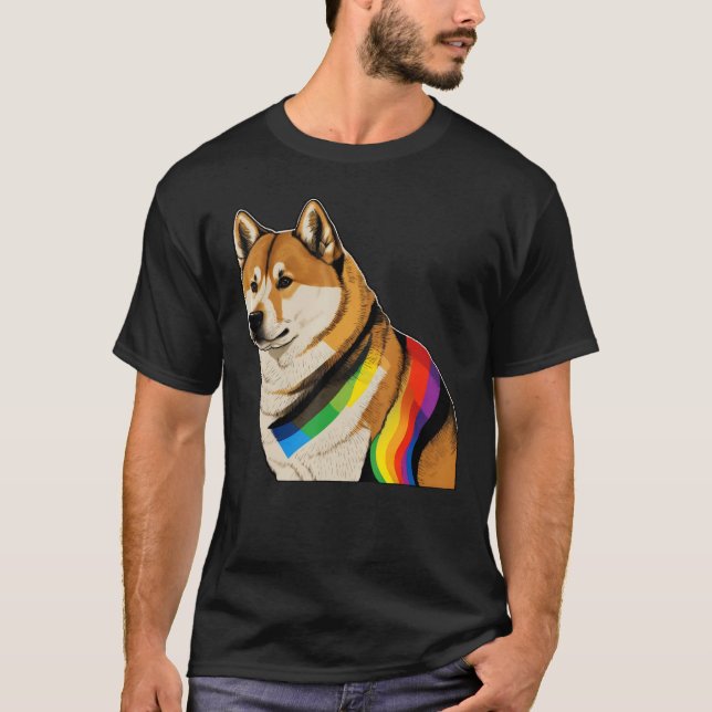 Akita Inu Gay Pride Dog LGBT Rainbow Flag on Akita T-Shirt (Front)