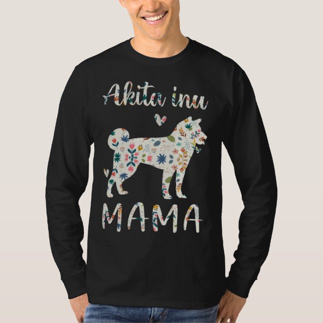 Akita Inu Mama Floral Dog Mom Love T-Shirt (Front)