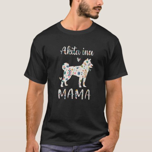 Akita Inu Mama Floral Dog Mom Love T_Shirt