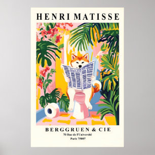 Akita Inu On Toilet Art Print Funny Bathroom in