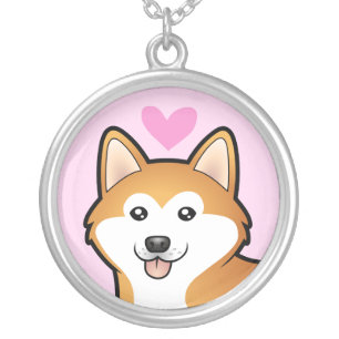 Akita Inu / Shiba Inu Love Silver Plated Necklace