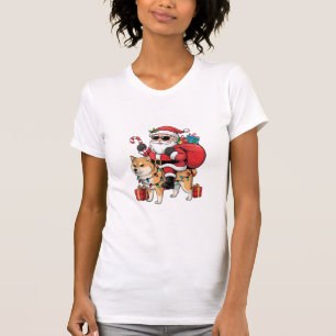 Akita Inu Xmas Lighting Santa Riding Akita Inu Dog T-Shirt