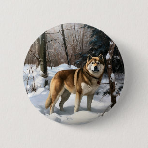 Akita Let It Snow Christmas  Button