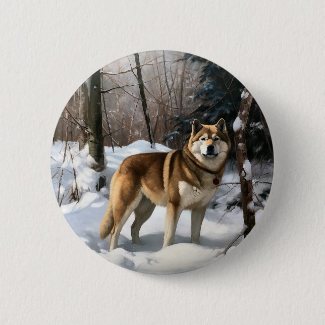 Akita Let It Snow Christmas  Button (Front)