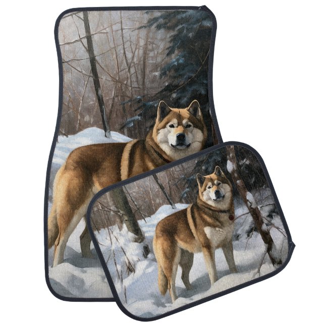 Akita Let It Snow Christmas  Car Floor Mat (Set)