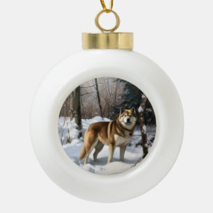 Akita Let It Snow Christmas Ceramic Ball Christmas Ornament