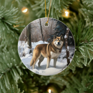 Akita Let It Snow Christmas Ceramic Ornament