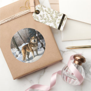 Akita Let It Snow Christmas Classic Round Sticker