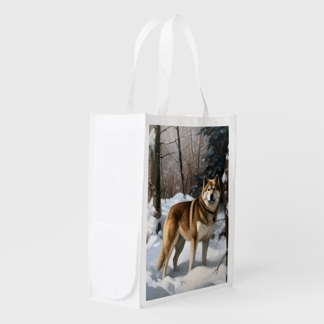 Akita Let It Snow Christmas  Grocery Bag (Front Side)