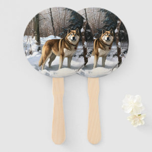 Akita Let It Snow Christmas  Hand Fan