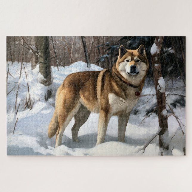 Akita Let It Snow Christmas  Jigsaw Puzzle (Horizontal)
