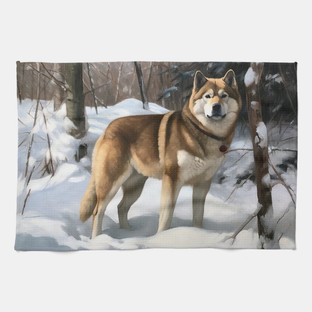 Akita Let It Snow Christmas  Kitchen Towel (Horizontal)