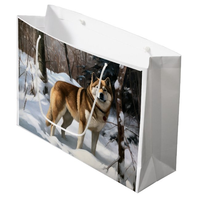 Akita Let It Snow Christmas  Large Gift Bag (Front Angled)