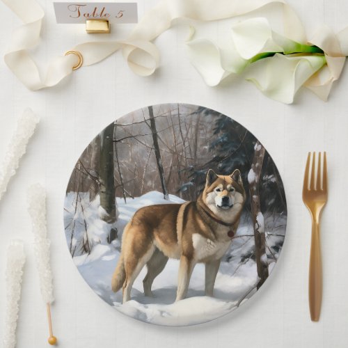 Akita Let It Snow Christmas  Paper Plates