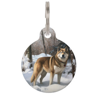 Akita Let It Snow Christmas Pet ID Tag