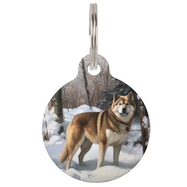 Akita Let It Snow Christmas  Pet ID Tag (Front)