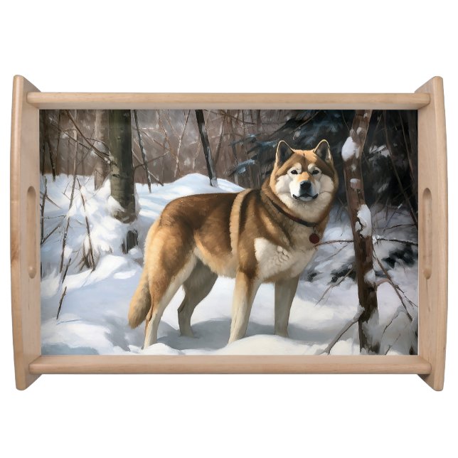 Akita Let It Snow Christmas  Serving Tray (Front)