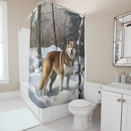 Akita Let It Snow Christmas  Shower Curtain