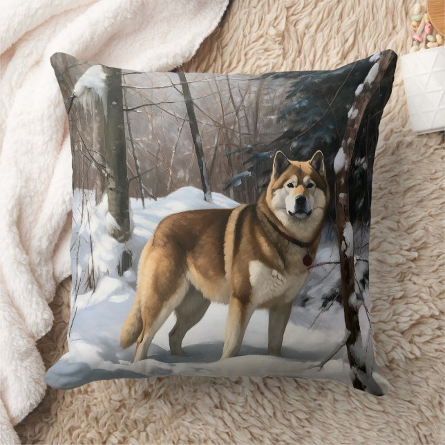 Akita Let It Snow Christmas  Throw Pillow (Blanket)