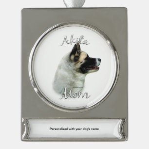 Akita Mom 2 Silver Plated Banner Ornament